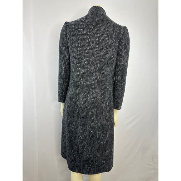 Larry Levine Collarless herringbone black & cream tweed coat size small petite - Picture 9 of 14